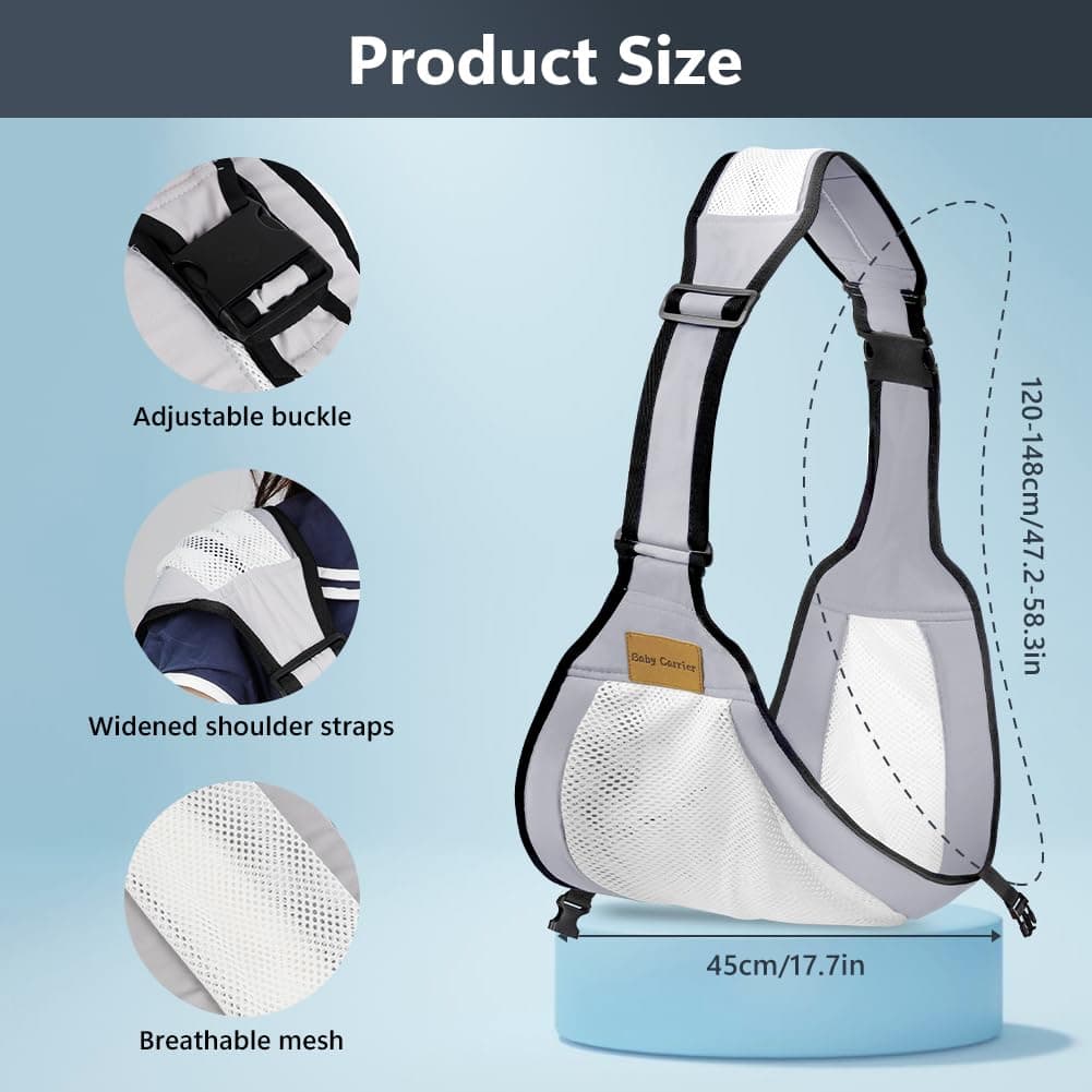 AOOWU Portabebés Portátil, Portabebés Ergonómico Transpirable para Bebés de 6 a 36Meses, Ajustable Portabebes Multifuncional, Plegable Portabebés para Bebés y Niños de Hasta 25kg (Gris) — view 2