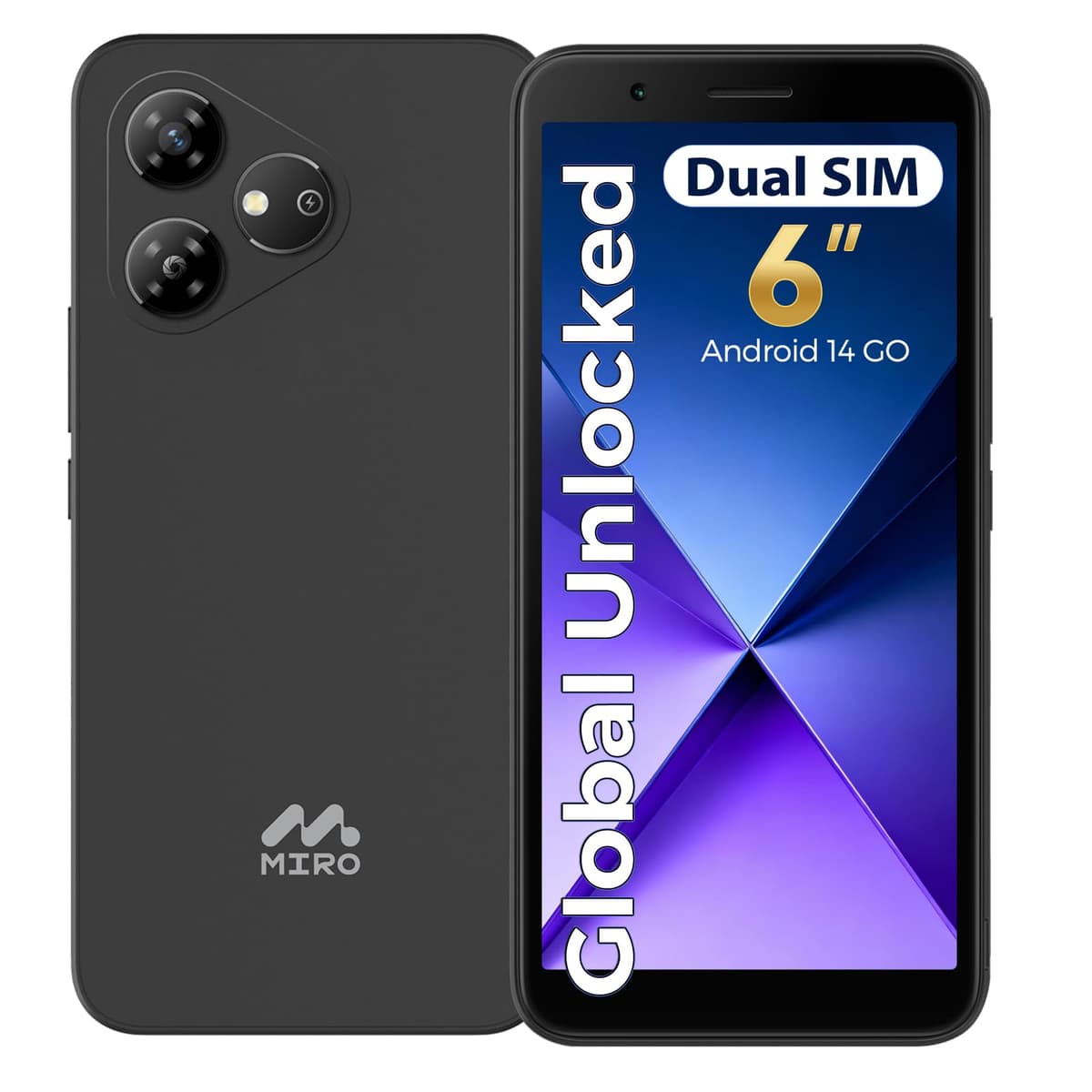 MIRO 4G Cell Phone - New Android 14 Go Edition Smartphone, 6" Display, 2GB+32GB (256GB Expandable), 3000mAh Battery, 5MP+2MP Camera, Dual SIM, 3.5mm Headphone Jack(Blue) — view 10