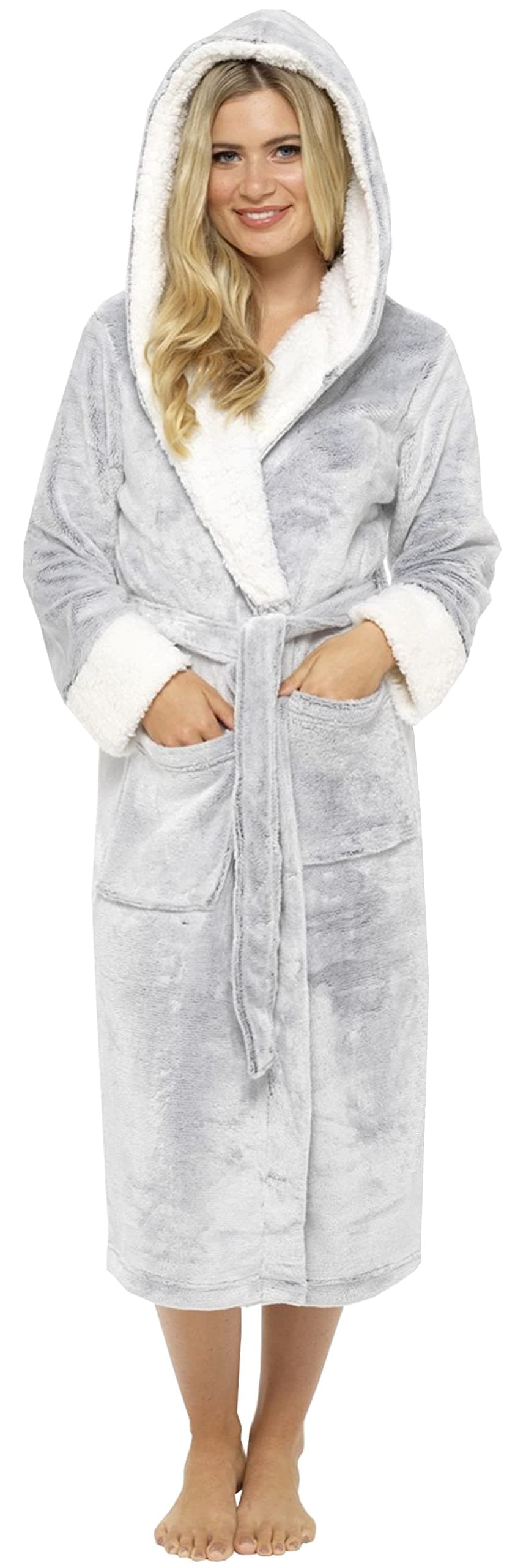 KATE MORGAN Ladies Dressing Gown Fluffy Super Soft Hooded Bathrobe for Women Plush Fleece Perfect Loungewear Long Robe | Gifts for Women — view 19