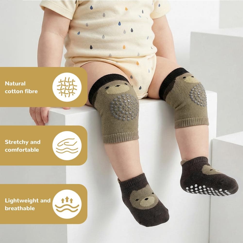 AOOTE Juego de 3 pares de rodilleras para bebés y 3 pares de calcetines para gatear, con puntos de goma, para niños y niñas — view 6
