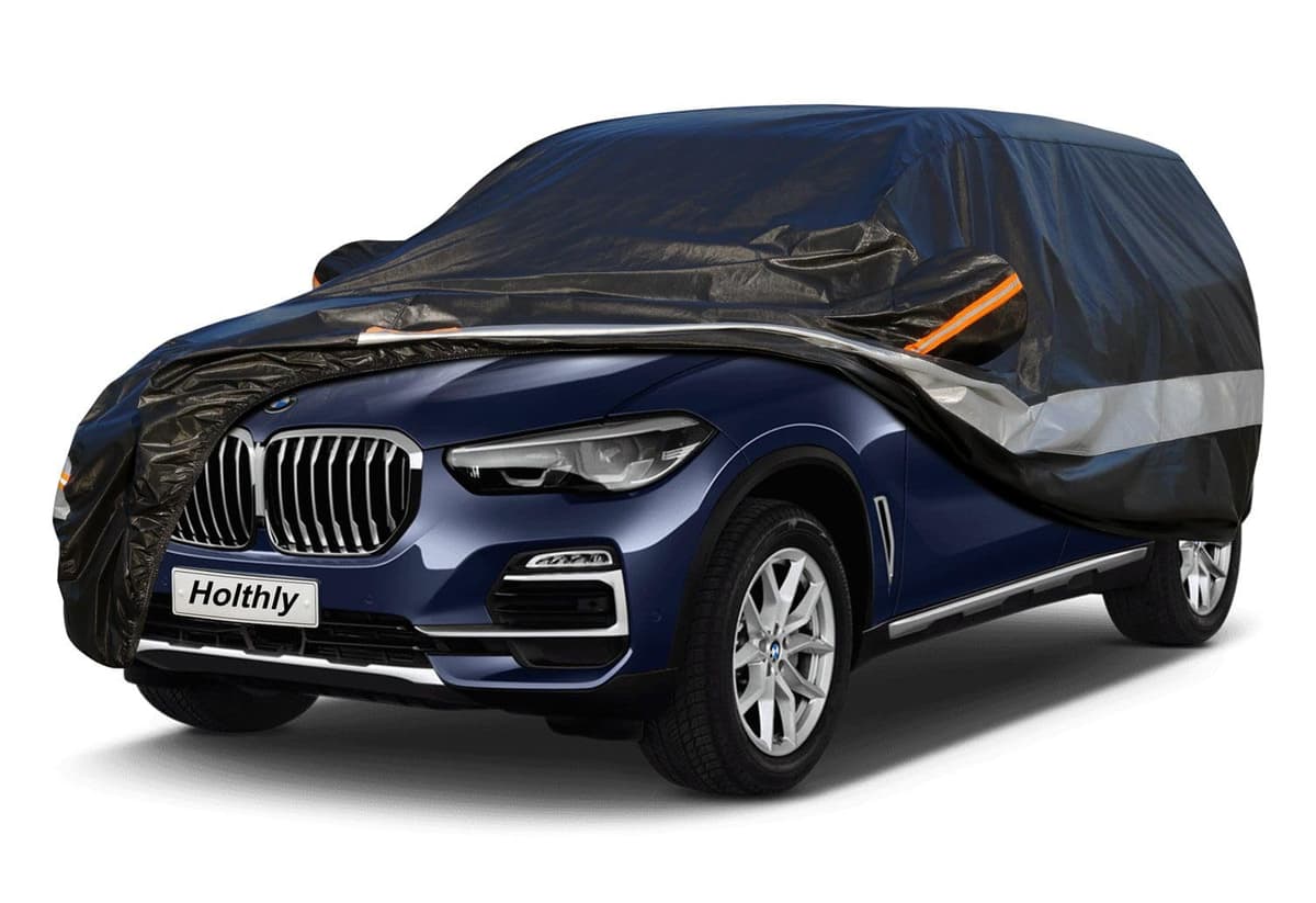 Funda Coche SUV Exterior de 10 Capas, Cubierta Coche 4x4 Impermeable, Cubre Coche Protector de Sol, Capa para Carro Apto para Audi Q7, BMW X5, Mercedes GLE, Porsche Cayenne,etc. C12 Negro