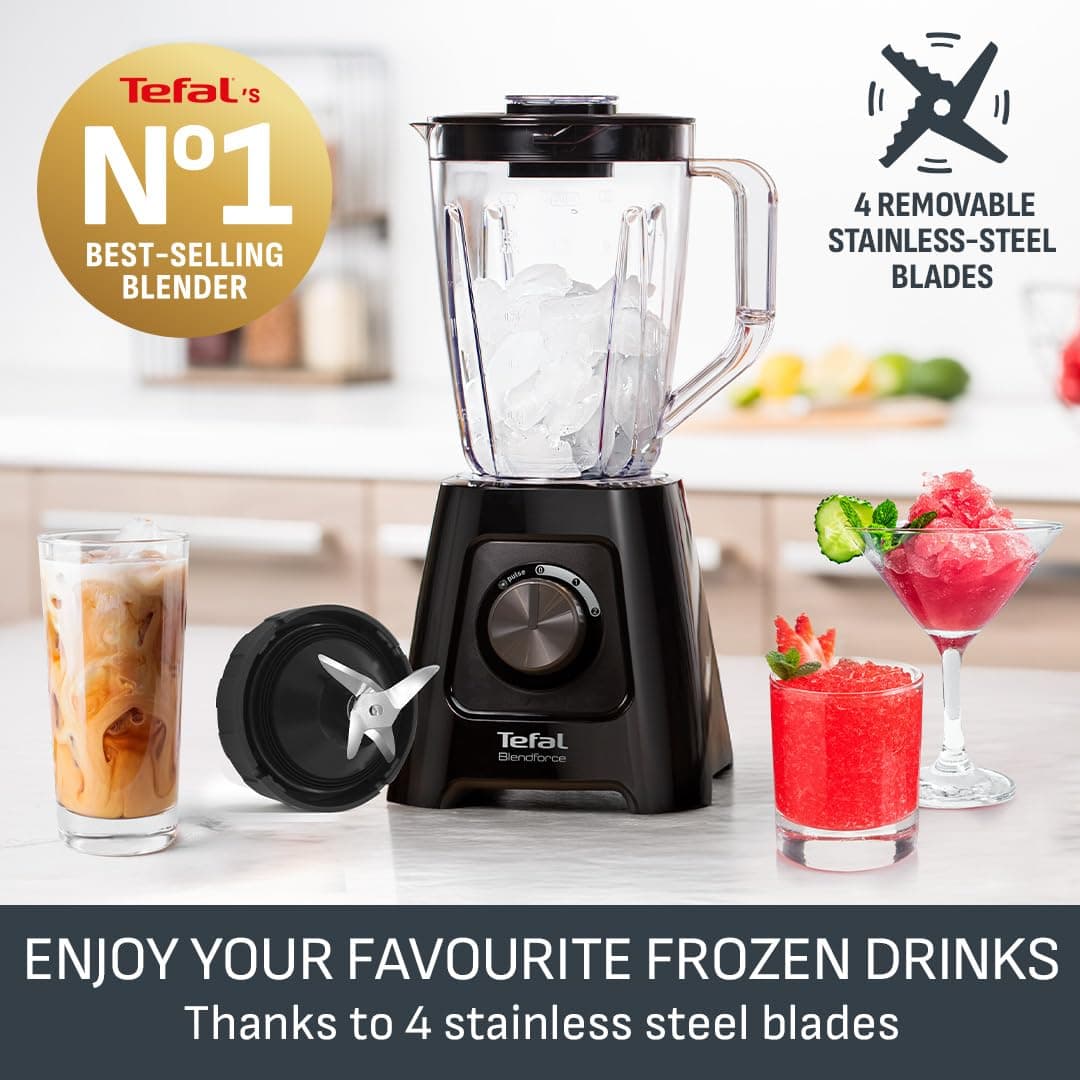 Tefal Blendforce II Blender, 2L Plastic Jug, 1.25L Effective Capacity, 600W, 4 Removable Stainless Steel Blades, Smoothie, Ice Crush, 2 Speeds + Pulse, Kitchen Shakes Maker, Black, BL420840 — view 4
