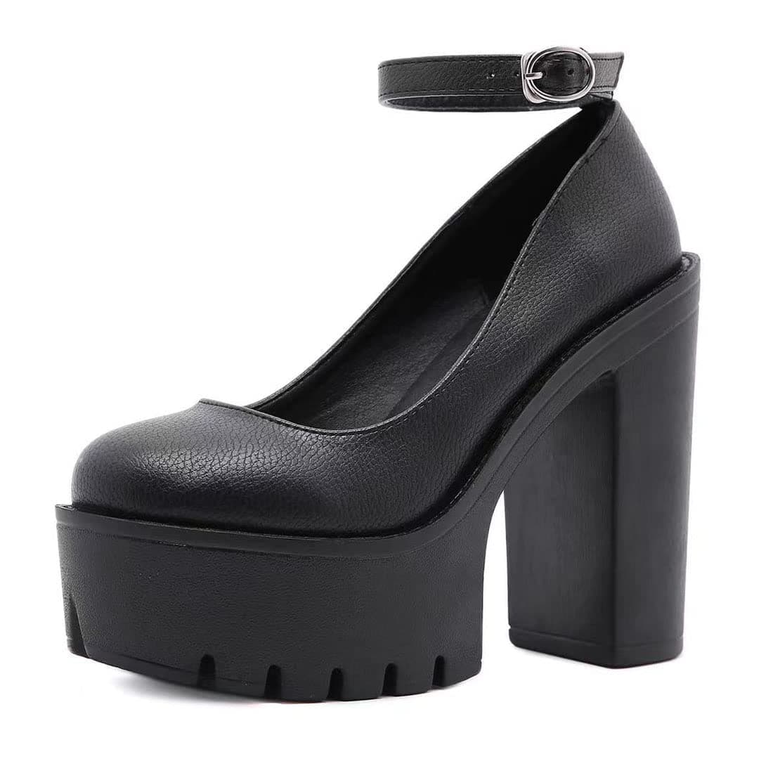 Womens Platform Mary Janes Shoes Sweet Toe Ankle Lolita Gothic Pumps Chunky Patent Leather — view 49