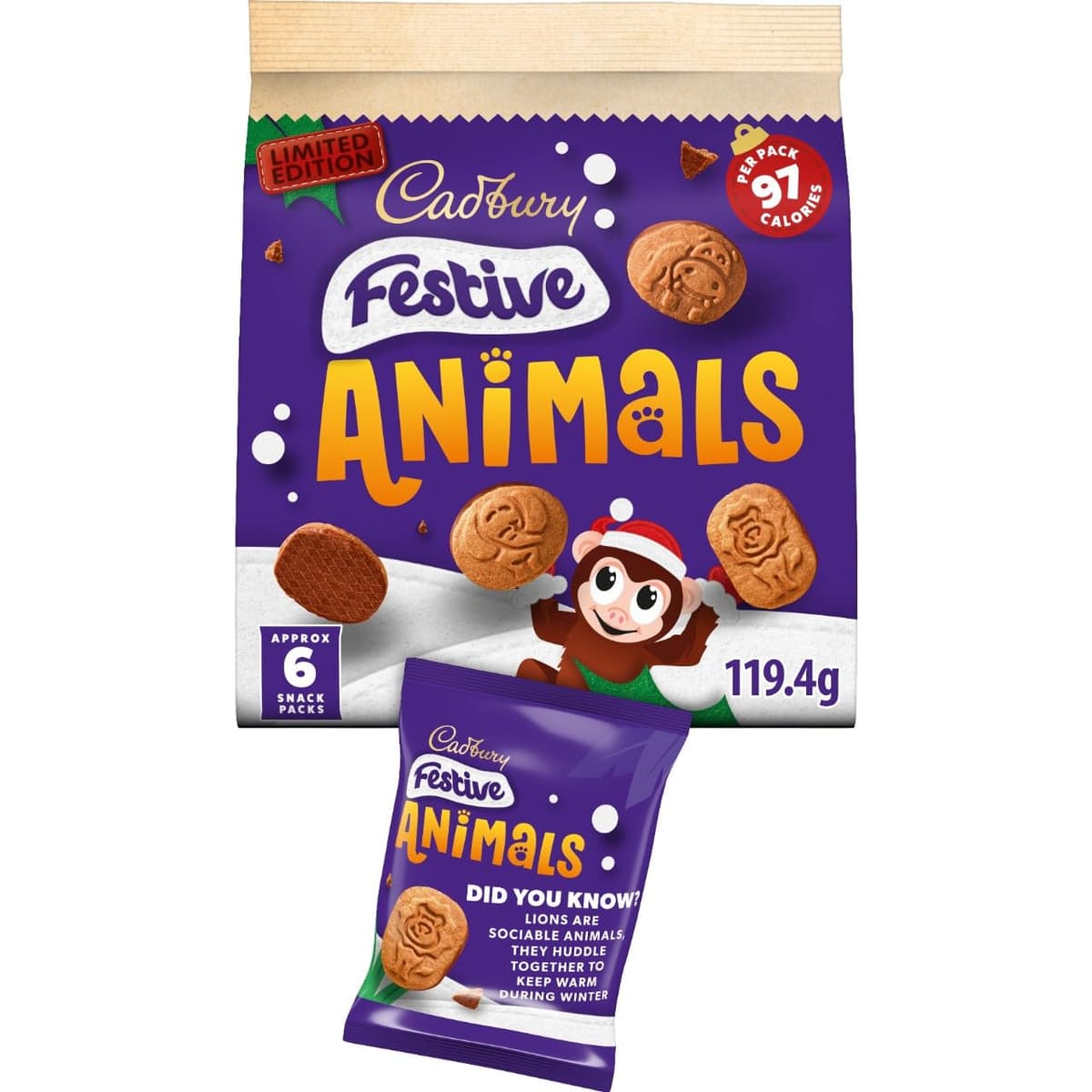 Cadbury Animals Mini Biscuits, Fun Animal Shaped Biscuits for Kids, 5 19.9 g Snack Packs (Pack of 1) — view 6