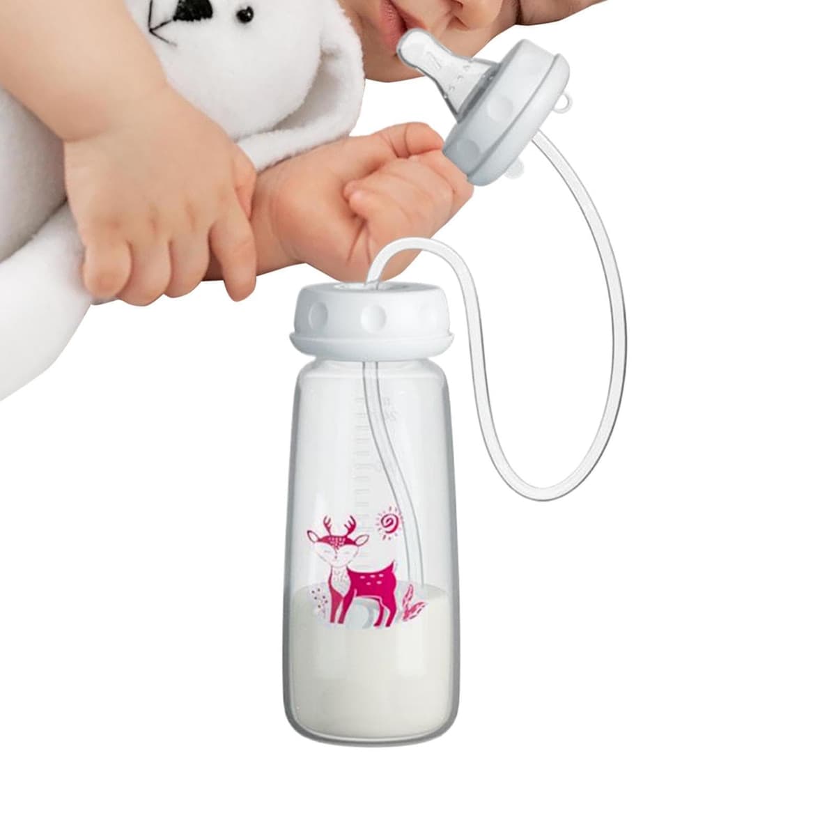 Silicone Anti-Colic Bottle, Hands-Free Leakproof with Nipple Straw Bottle, Anti-Colic Adjustable Fast Flow Milk Bottles, for Boys Girls Bedroom Kitchen Hotel Travel Camping Picnic