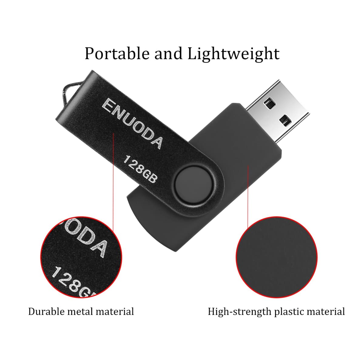 ENUODA Memory Stick 128GB USB 2.0 Flash Drives Swivel Design Storage Thumb Drive Pen Drive (Black) — view 2