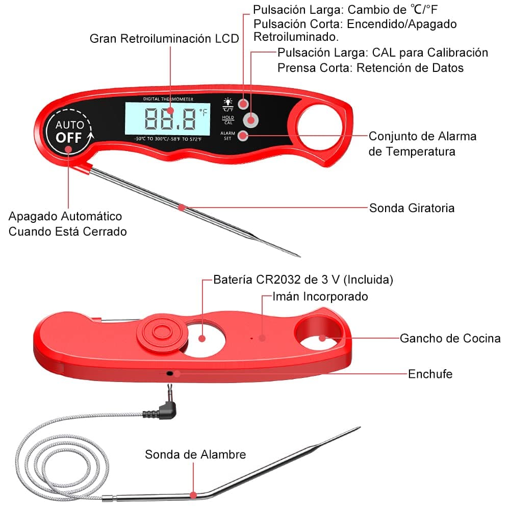 CIRYCASE Termometro Cocina, Termometro Horno Digital de Lectura Rápida & Precisa con 102cm Sonda de Alambre, Calibration & Pantalla LCD, Termometro Barbacoa para Carne, BBQ, Comida, Horno, Liquidos — view 7