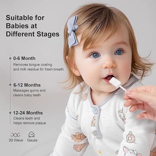 Lyntimo Baby Tongue Cleaner Gauze, Soft Wavy Brush Head Disposable Oral Cleaning Stick with Paper Handle, Infant Gum Mouth Cleaner, Newborn to 2 Years, 30 Count — view 3