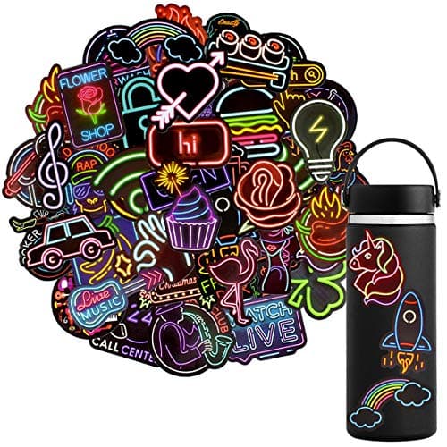 QTL Neon Vinyl Cute Stickers for Water Bottles,Laptops and School Supplies,Waterproof Decorative Decals for Kids,Boys,Teens and Adults,Party Favors,Birthday Gifts(Neon 50pcs)