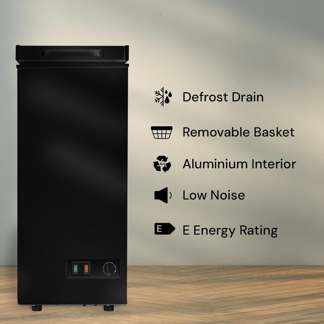 SIA CHF60B Black Chest Freezer with Removable Wire Basket, 53L Slimline Compact Freestanding Freezer, 36cm Wide, Adjustable Temperature Control, E Rated, 2 Years Parts And Labour Guarantee — view 3