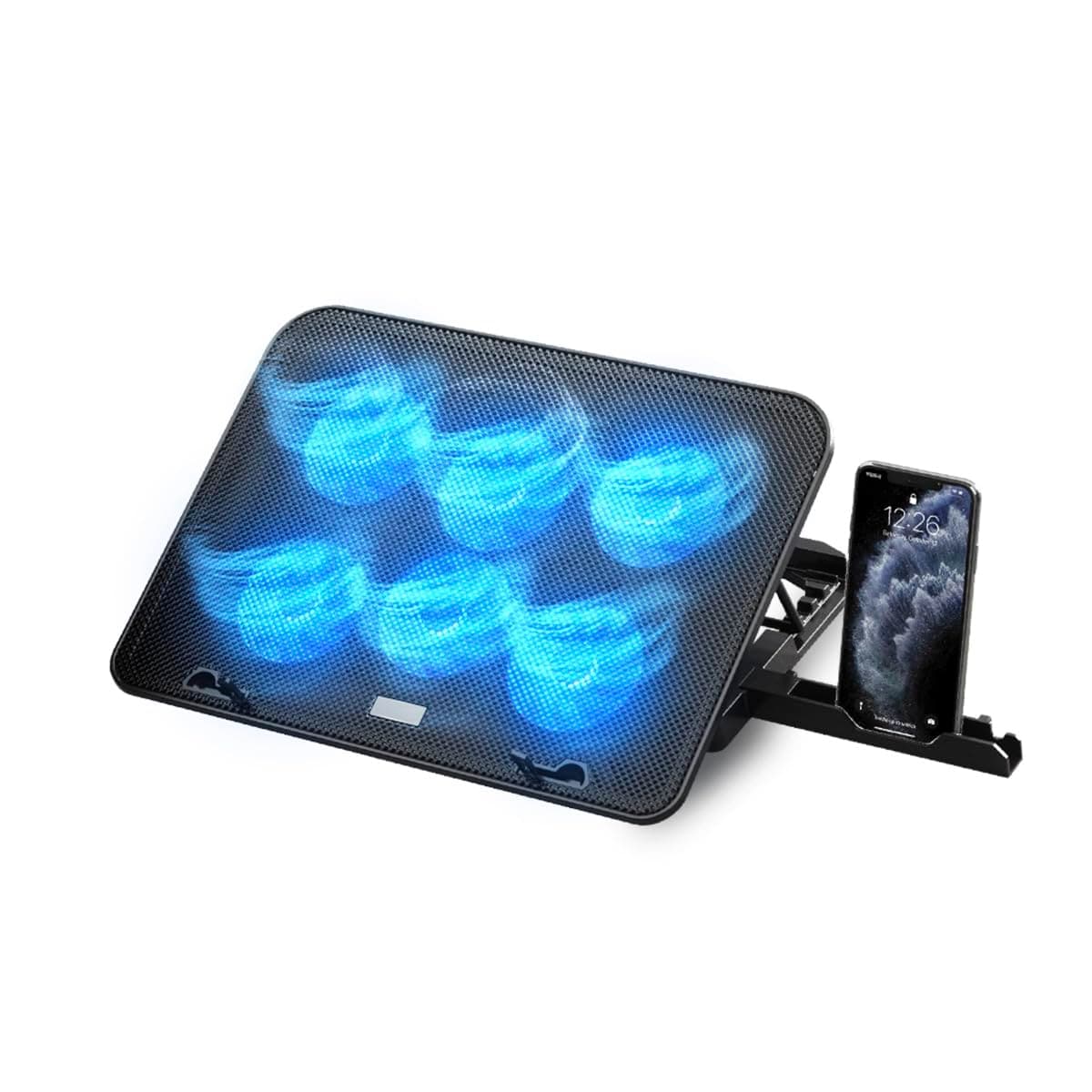 NK Base Refrigeradora Portátil - Ventilador Ordenador Portatil de 12-17" con Soporte, 4 Ventiladores Silenciosos, 2 Puertos USB, Refrigeración Rápida, Luz LED Azul - Color Negro — view 9