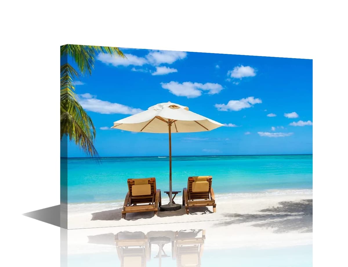 TISHIRON Wall Art Sandy Beach Sunrise Pictures Painting on Canvas Wall Art Modern Framed Seaside Canvas Prints Ready To Hang(24X16in) — view 12