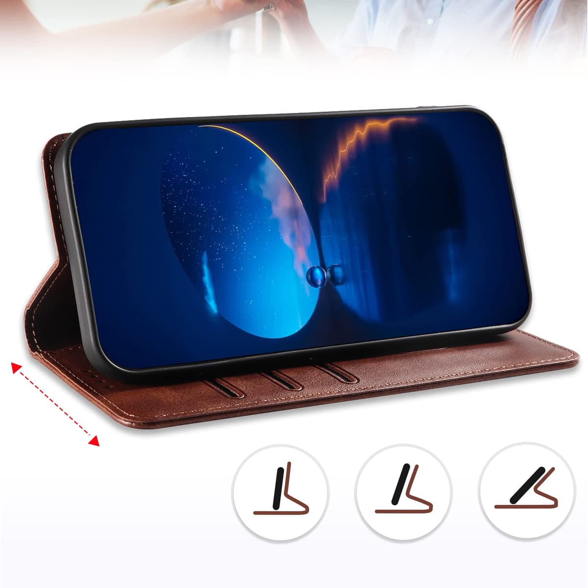 Case for Galaxy A23 4G / Galaxy A23 5G / Galaxy M23 5G, Classic PU Leather Magnetic Wallet Case, Flip Folio Protective Phone Cover Compatible with Samsung Galaxy A23 / F23 5G, Brown — view 5