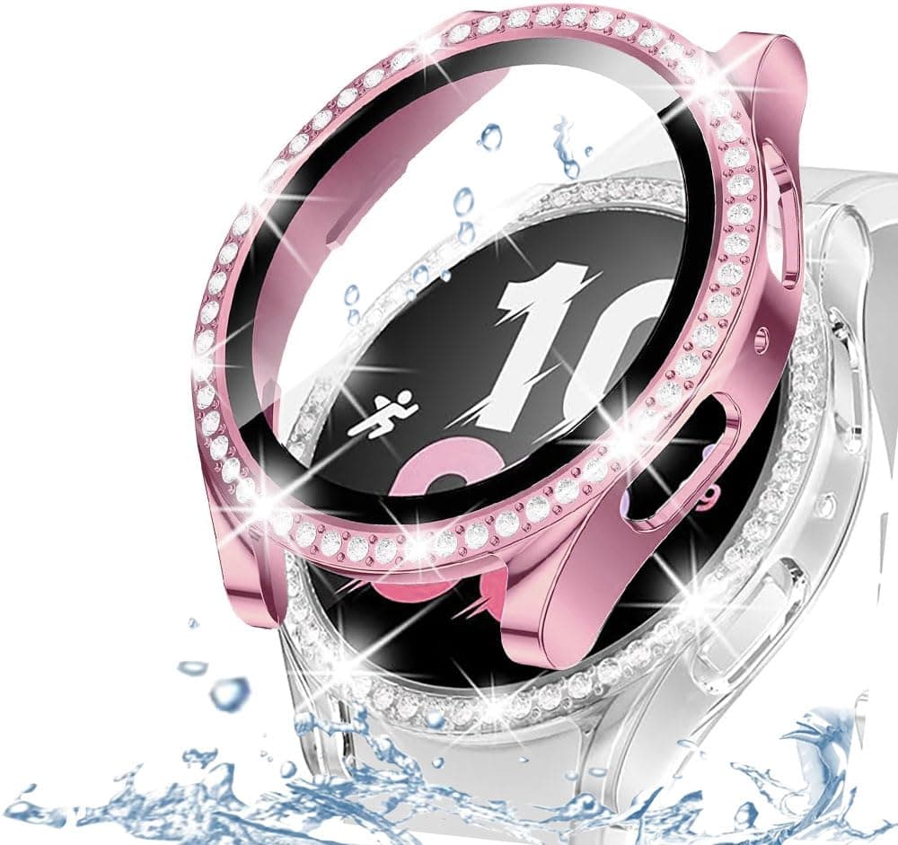 DEALELE [2-PACK] Case Compatible with Samsung Galaxy Watch FE / 5/4 40mm, Bling Double-row Diamond PC Protective Case Protector Cover, 40mm, Rose gold + Transparent — view 38