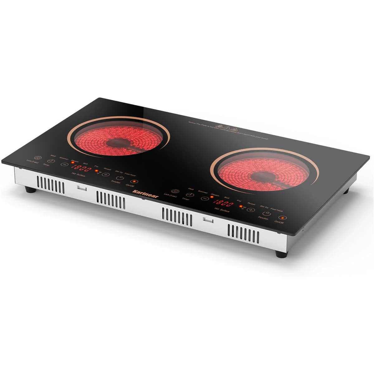 Karinear Double Ceramic Hob, Desktop Plug in 2 Zone Electric Ceramic Hob with LED Display, 4-Hour Timer, 9 Power up to 2800W, Safety Lock — view 9