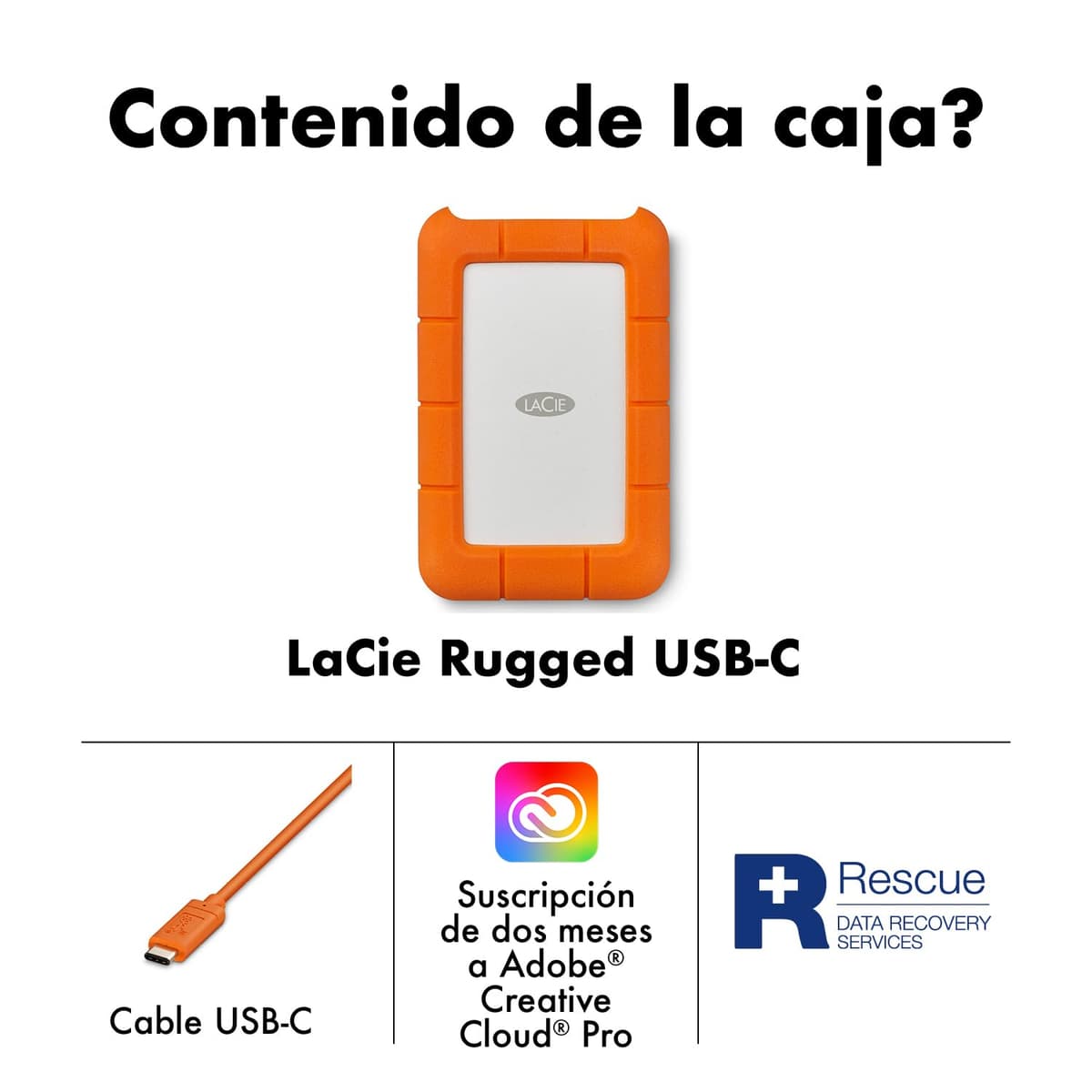 LaCie Rugged USB-C 2TB — antigolpes, USB‑C Disco duro externo portátil 2,5", para Mac y Windows — incluye Rescue Data Recovery — view 3