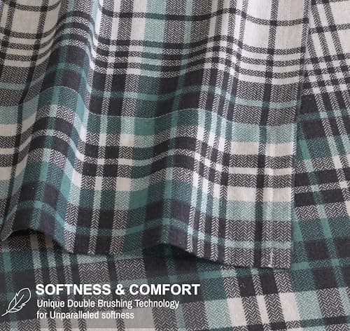 RUVANTI Flannel Sheets Queen Size - 100% Cotton Double Brushed Bed Sheets, Deep Pockets 16 Inches Queen Sheet Set, All Seasons Breathable & Extra Soft - Warm & Cozy, 4 Piece, Mint Grey — view 2