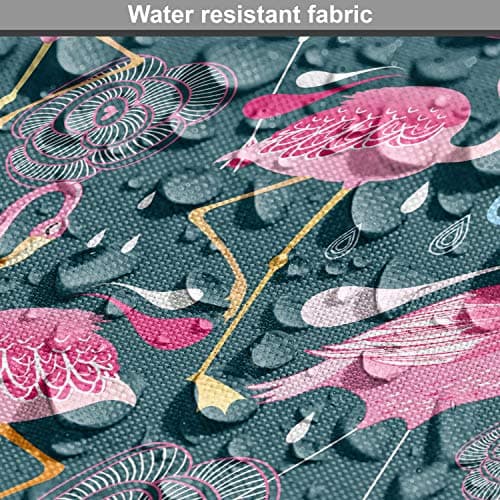Ambesonne Flamingos Fabric by The Yard, Exotic Bird Pattern with Flowers Hearts and Raindrops Tropical, Decorative Fabric for Upholstery and Home Accents, 1 Yard, Green and Pink — view 5