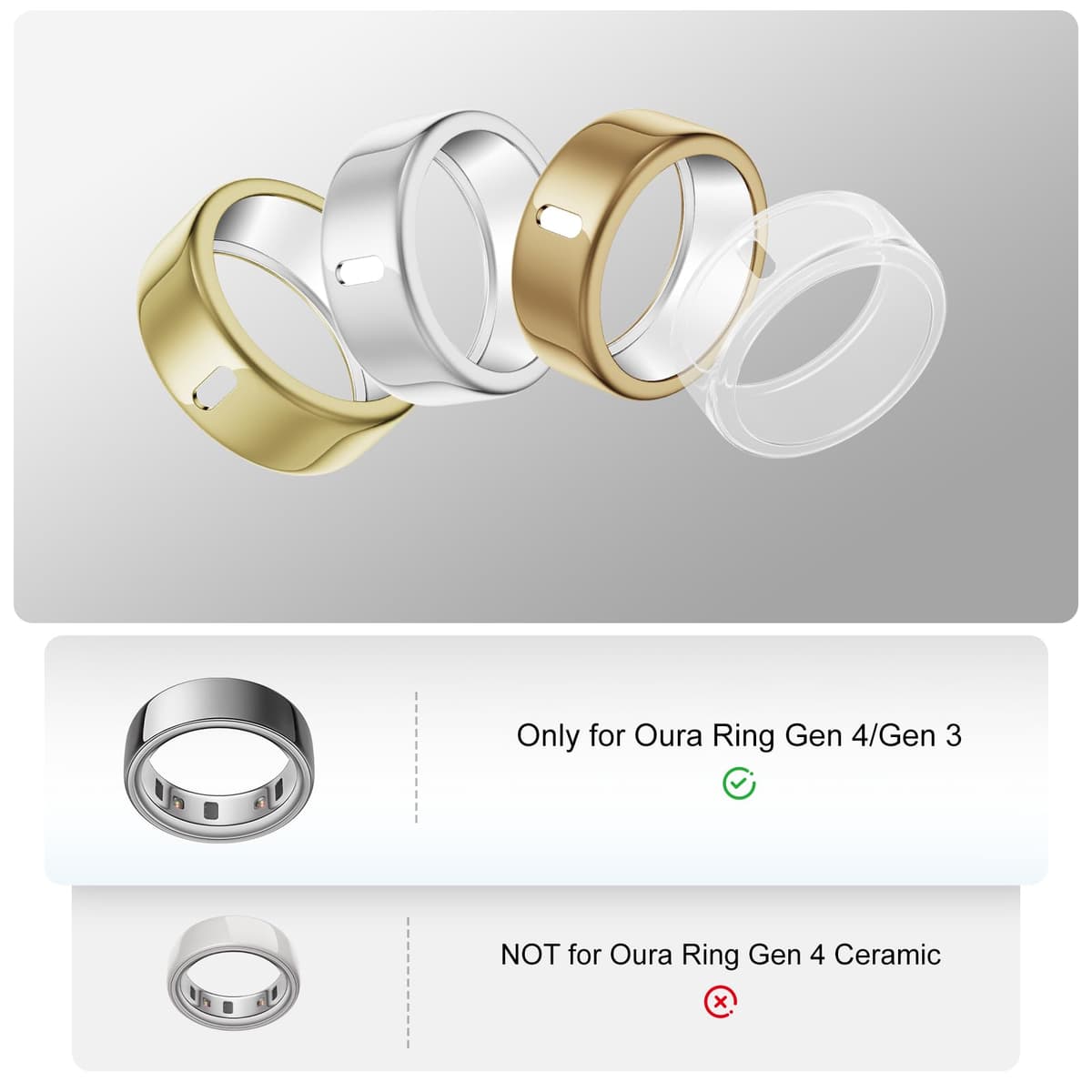 Paquete de 4 fundas compatibles con Oura Ring Gen 4/Oura Ring Gen 3 Horizon/3 Heritage, carga directa, protector de TPU antiarañazos para mujeres y hombres que entrenan gimnasio, talla 8 — view 2