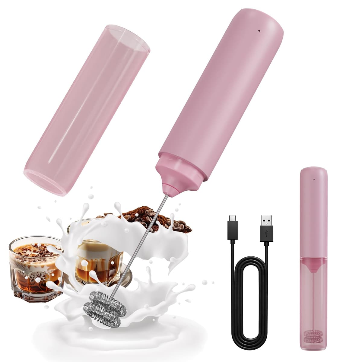 CIRCLE JOY Electric Milk Frother Handheld, Rechargeable Coffee Frother with Dual Spring Whisk, Portable Hand Frother Wand Drink Mixer for Coffee, Hot Chocolate, Cappuccino, Frappe, Matcha, Black — view 12
