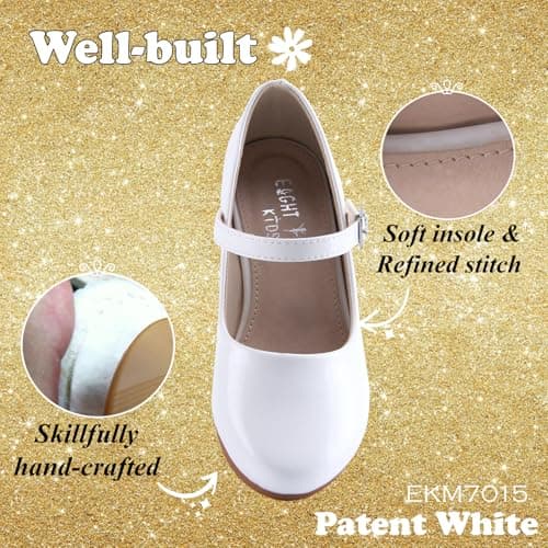 EIGHT KM Girls High Heel Dress Shoes Mary Jane Princess Wedding Party Pump Shoes EKM7015 Patent Leather White Size 2.5 US Big Kid — view 4
