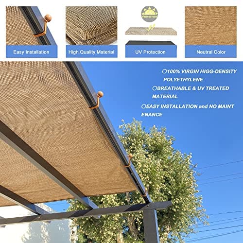 Alion Home Outdoor Pergola Sun Shade Cover Cloth Patio Canopy HDPE Permeable with Grommets (12' x 12', Walnut) — view 4