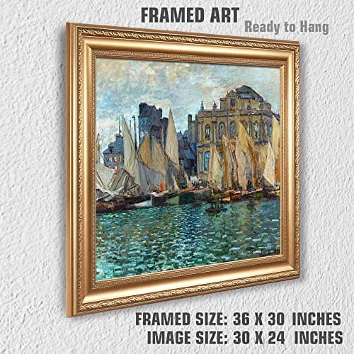 The Museum at Le Havre by Claude Monet Framed Size:36x30 inches,Image Size:30x24 inches World Classic Reproductions For HomeDecor,Wide Gold Frame — view 3