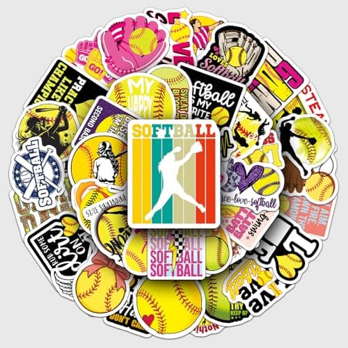 50 PCS Softball Stickers, Waterproof Vinyl Softball Sports Motivational Decals for Laptop, Luggage, Skateboard, Phone, Fridge, Trendy Stickers for Teens, Adults, Boys and Girls(Softball) — view 4