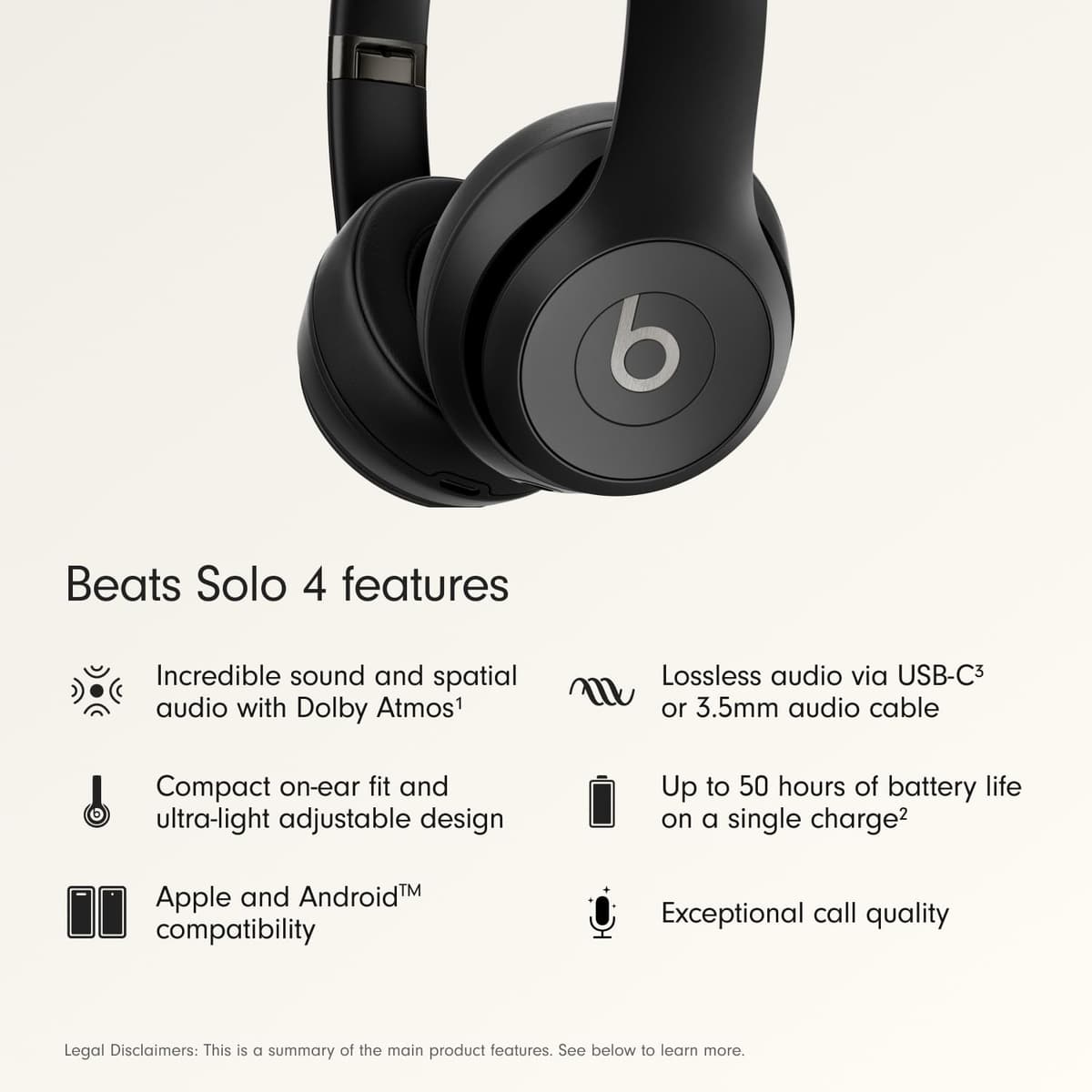 Beats Solo 4 – Wireless Bluetooth On-Ear Headphones, Apple & Android Compatible, Up to 50 hours of Battery Life – Matte Black — view 2
