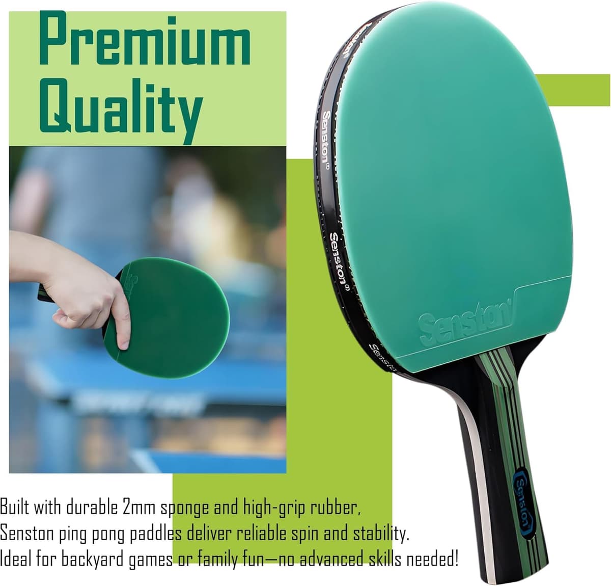 Senston Palas Ping Pong,Pelotas Ping Pong Set, 2 Raquetas de Tenis de Mesa + 3 Pelotas + 1 Bolsa,el Entrenamiento/Kit de Raqueta recreativa — view 4