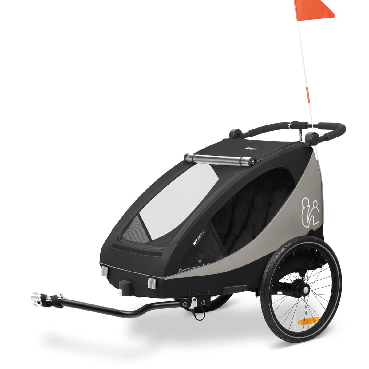 hauck Dryk Duo Plus, Black - 2in1 Kids Bike Trailer & Pushchair with Suspension 2 Seats Folding Bicycle Trailer with XL Storage, Tow Bar, Hitch, Pennant, Stroller Wheel & LED Rear Light — view 4
