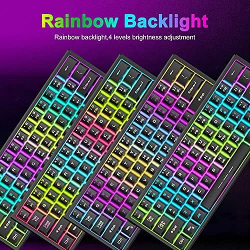 LexonElec T61 Wireless Gaming Keyboard and Mouse Combo,61 Key Rainbow Backlit Keyboard with Rechargeable 4000mAh,Mechanical Feel,Ergonomic,Quiet,RGB Mute Mice and Mousepad for PS4,Xbox One,Desktop,PC