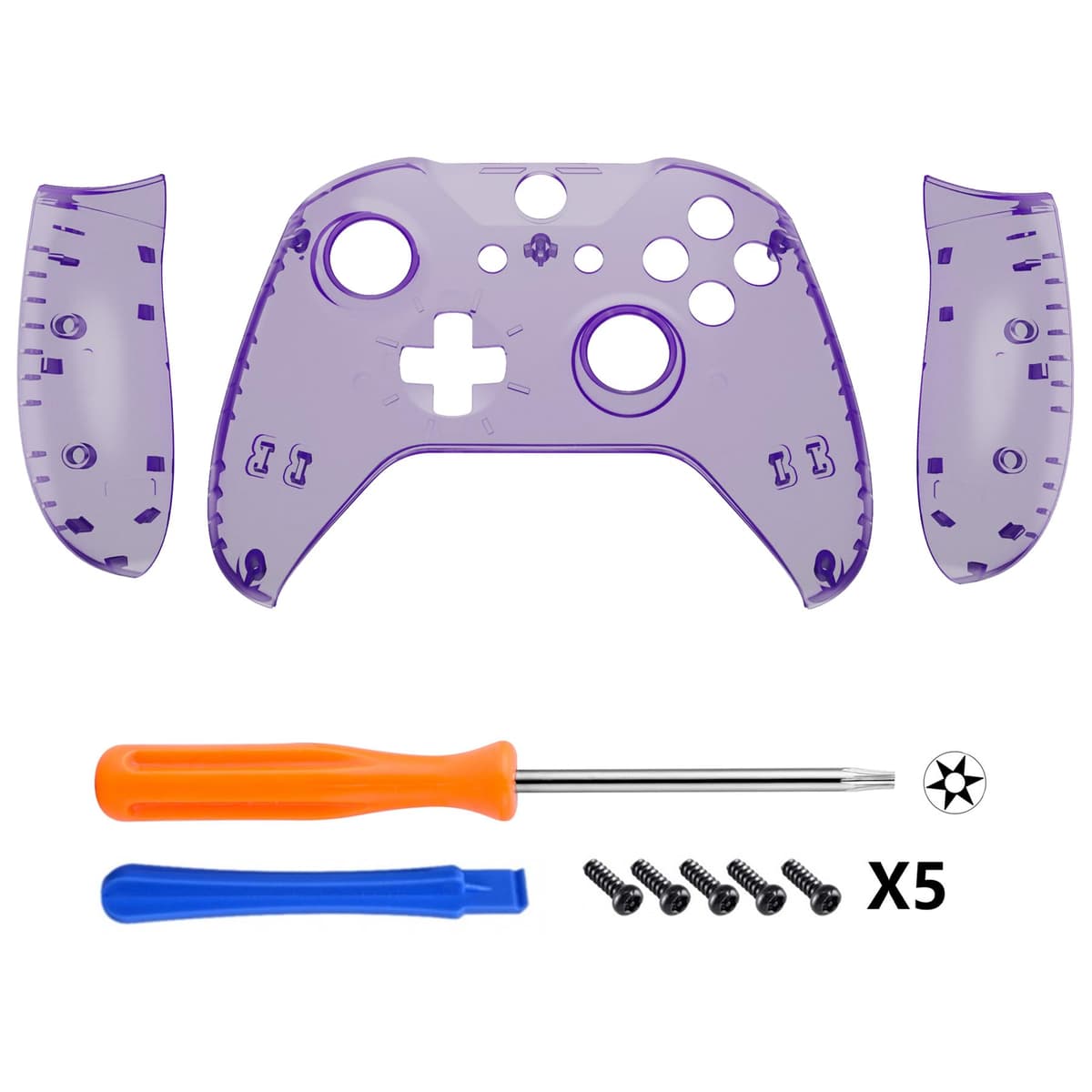 eXtremeRate Carcasa para Xbox One X S Funda Delantera con Agarre Izquierdo Derecho Protectora de la Placa Cubierta Antideslizante Asa Mango para Xbox One S/X Mando-Model 1708(Violeta Transparente) — view 3