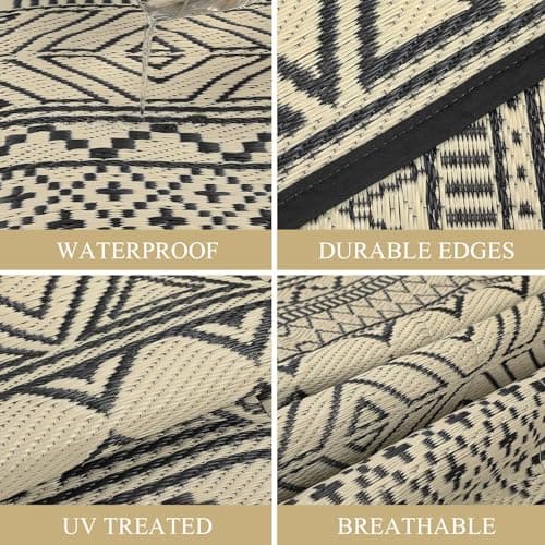 Garvee Waterproof Boho Outdoor Rug 9x12, Reversible Plastic Straw Rug for Picnic, Patio Camping Rugs, Large Foldable Outdoor Carpet for Balcony, Portable Deck Mat for RV Deck Backyard Beach — view 2