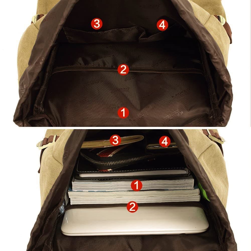 KAUKKO Mochila unisex para estudiantes de 17 pulgadas para portátil de 15 pulgadas, mochila informal, mochila para senderismo, 47 cm, 22,4 L, (caqui) (Naranja) - EP5AApricot — view 7