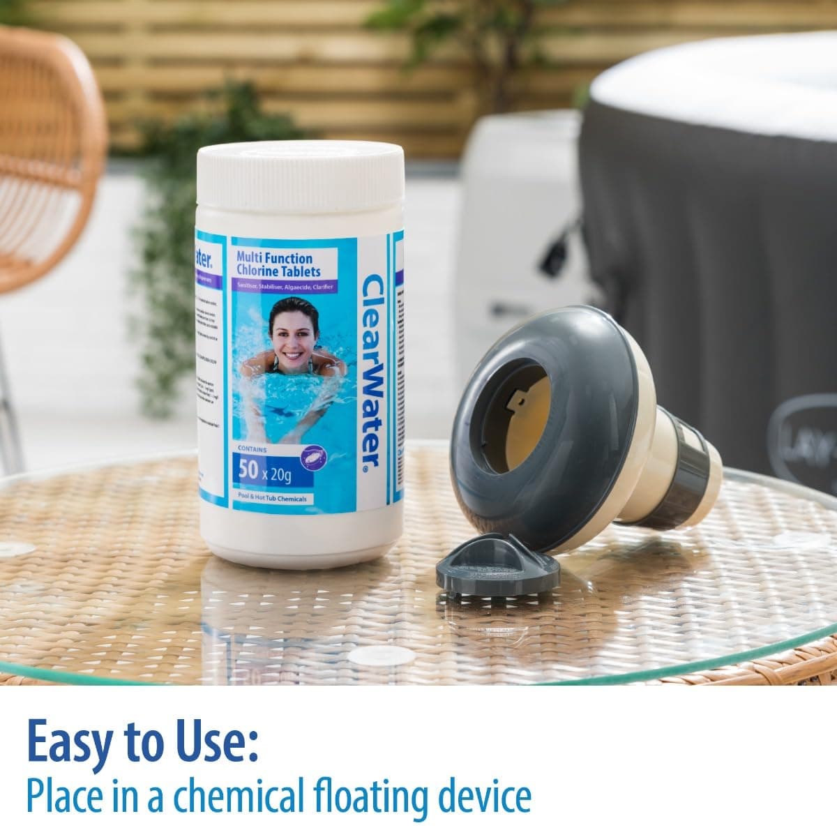 Clearwater 1 kg Multifunction Chlorine Tablets, 4-in-1 Dispenser Tablets (Sanitiser, Stabiliser, Algaecide and Clarifier) for Pools and Hot Tubs, 50 x 20 g, White — view 3
