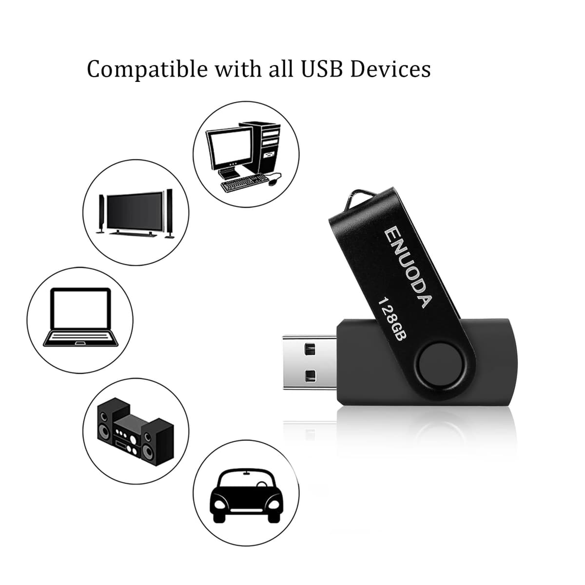 ENUODA Memory Stick 128GB USB 2.0 Flash Drives Swivel Design Storage Thumb Drive Pen Drive (Black) — view 3