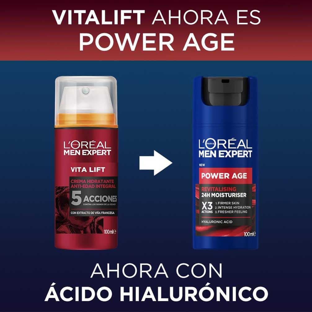 L'Oréal Crema hidratante para hombre, Antiarrugas y antienvejecimiento, Con ácido hialurónico hidratante para el envejecimiento, Para pieles secas y apagadas, Men Expert Power Age, 100ml — view 2