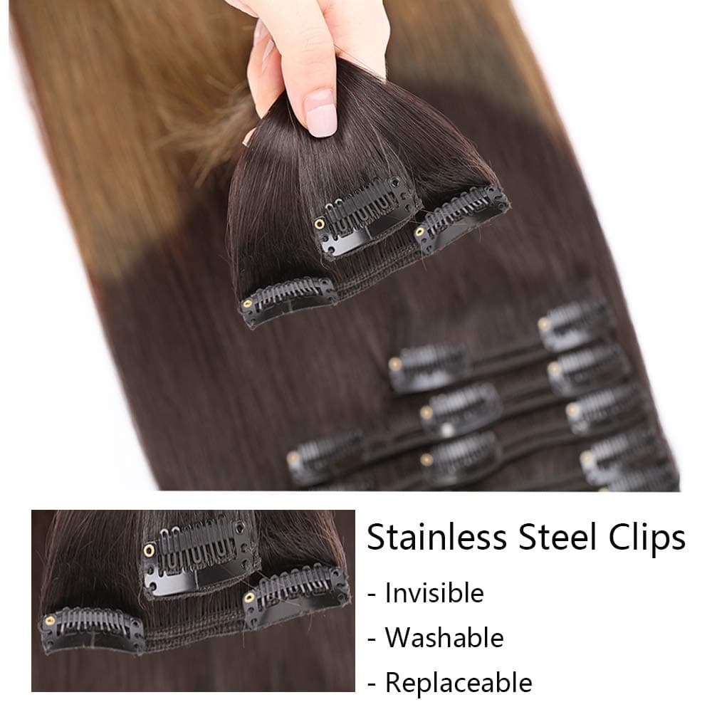 Silk-co 10inch Hair Extensions Clip in Hair Extension Human Hair #04 Medium Brown -Basic Thickness-Thin Weft- 8 Pieces Real Remy Straight Hair Extensions[50g] — view 215