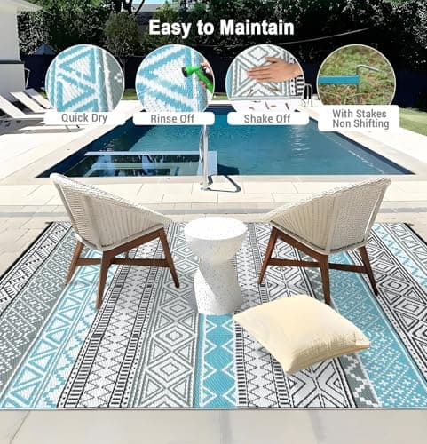 Garvee Boho Outdoor Rug 8x10, Waterproof Plastic Straw Rug, Portable Colorful Patio Carpet for Camping, Reversible Camping Mat for Balcony, Braided Indoor Outdoor Rugs for Picnic Deck RV Porch — view 3