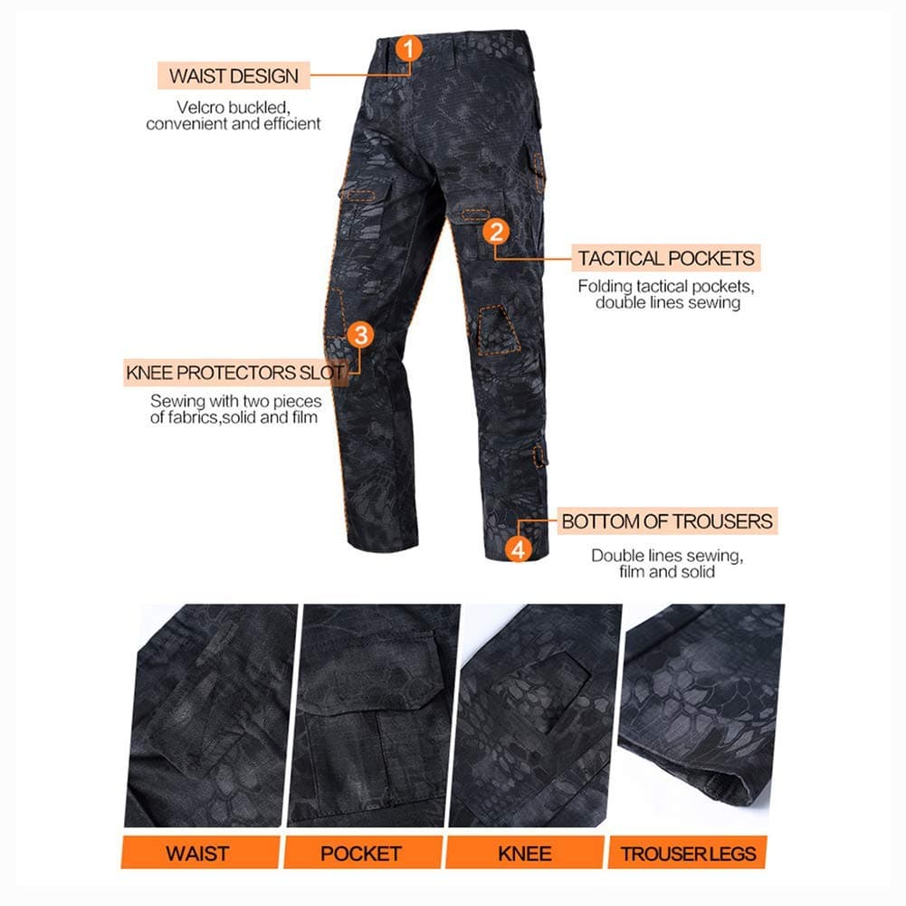 Traje de camuflaje para hombre, camiseta de combate de paintball, pantalones tácticos, manga larga con cremallera 1/4, traje militar, camuflaje al aire libre, ropa de caza BDU.. — view 2