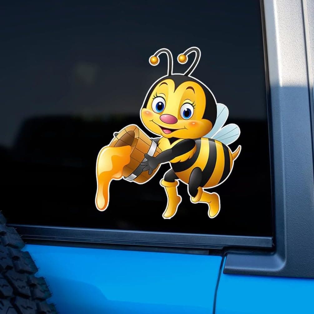 2 pegatinas bonitas de dibujos animados de abeja para coche, 11 x 13 cm, impermeables, esteticas, adecuadas para coche, portátil, viajes, vinilo extra duradero PVC Materia |# TM12 — view 2