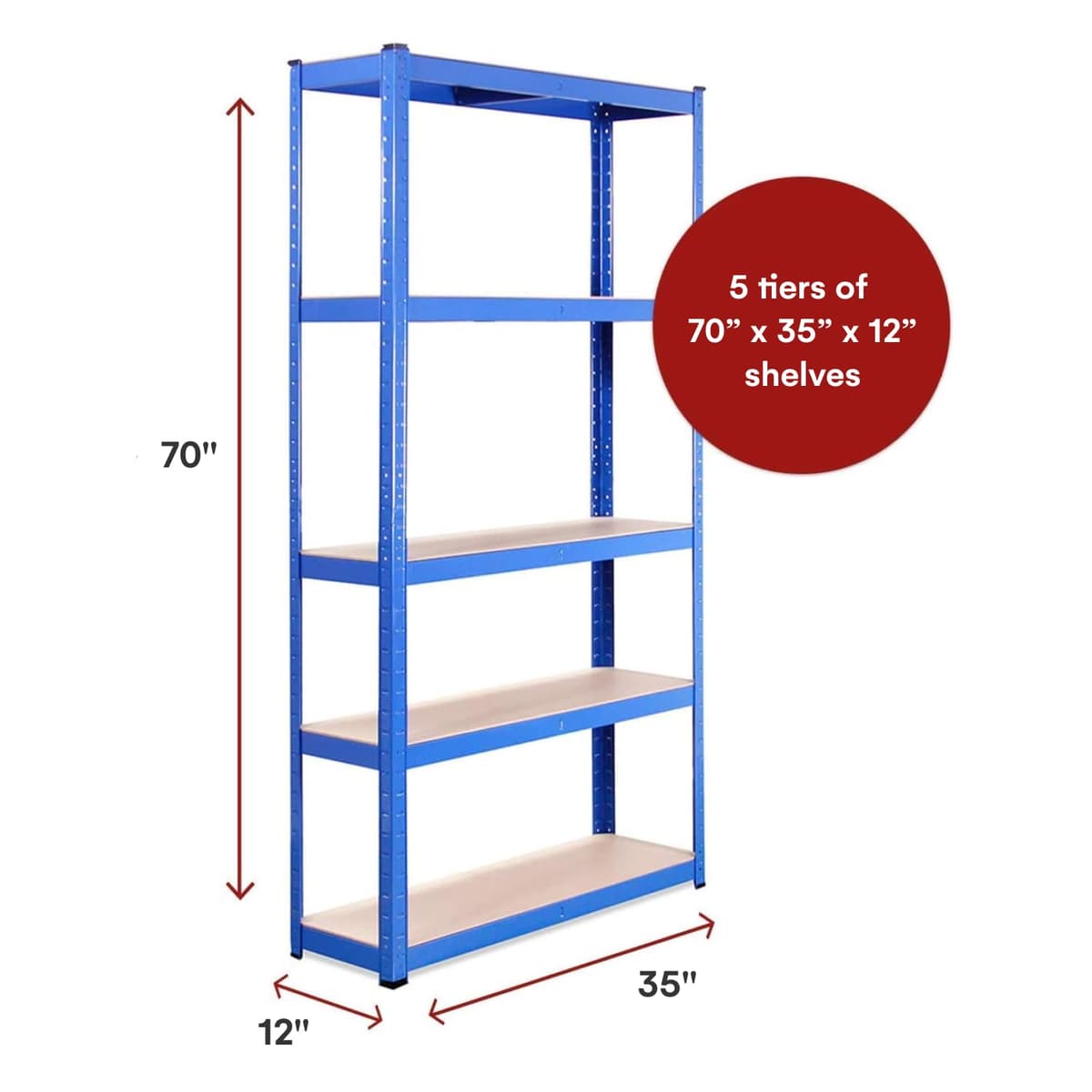 Estante de Almacenamiento para Garaje: 180 cm x 90 cm x 30 cm | Azul - 5 Estantes | 175 kg de Carga Cada balda (Capacidad para 875 kg) | Estantería para Garaje Muy Resistente - 5 Años de Garantía — view 3