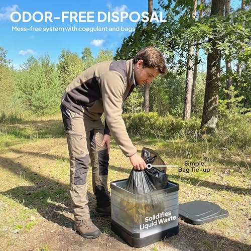 Outsunny Portable Toilet for Adults, Foldable Porta Potty Camping Toilet with 12 Coagulant Packets and 12 Disposal Bags for Camping, Travel, RV, Grey — view 5