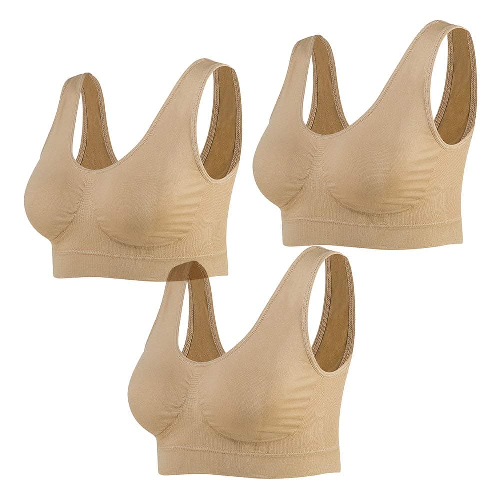 Lemef Sujetador Deportiva sin Costuras Sostén sin Aros con Almohadillas Extraíbles para Mujeres (3 Paquetes)