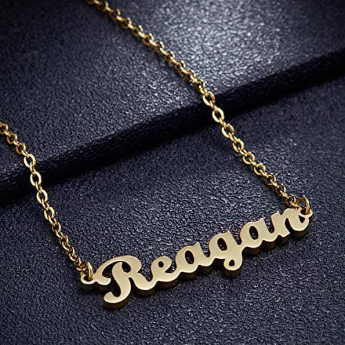Ldurian Custom Name Necklace, Reagan Name Plate Pendant Necklace Pre Gifts, Charm Necklaces Jewelry for Birthday Anniversary — view 5