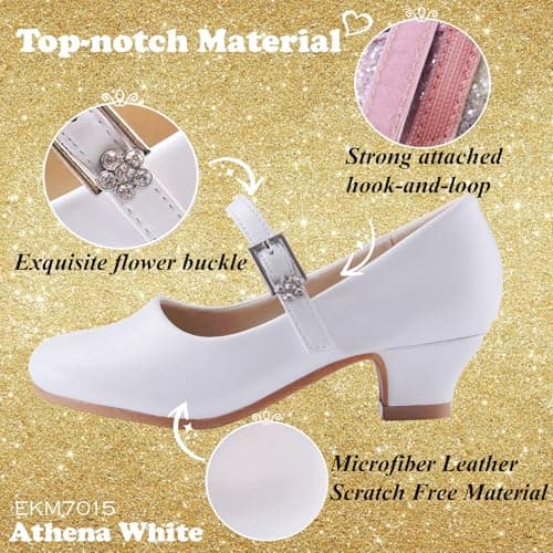EIGHT KM Girls High Heel Dress Shoes Mary Jane Wedding Party Pumps Princess Shoes EKM7015 Athena Microfiber White Leather Size 2 US Little Kid — view 5