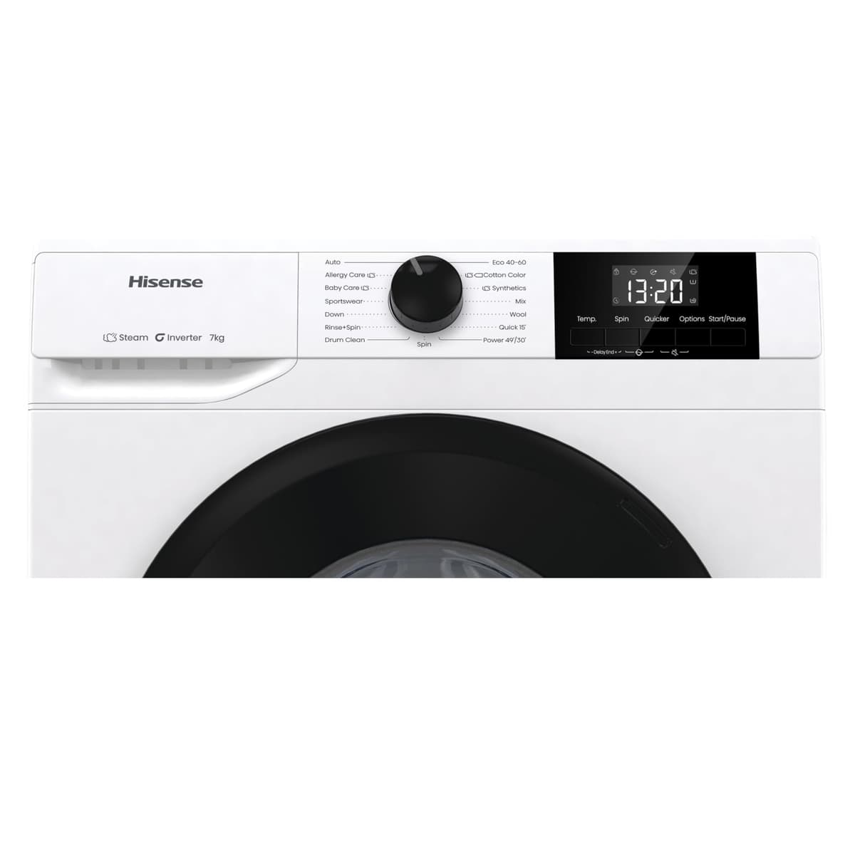 Hisense WF1G7021BW Freestanding 7 KG-Front Load Durable Inverter Washing Machine, Steam Wash-Quick Wash-15 Washing Programs-1200 RPM-White-Energy Rating B — view 2