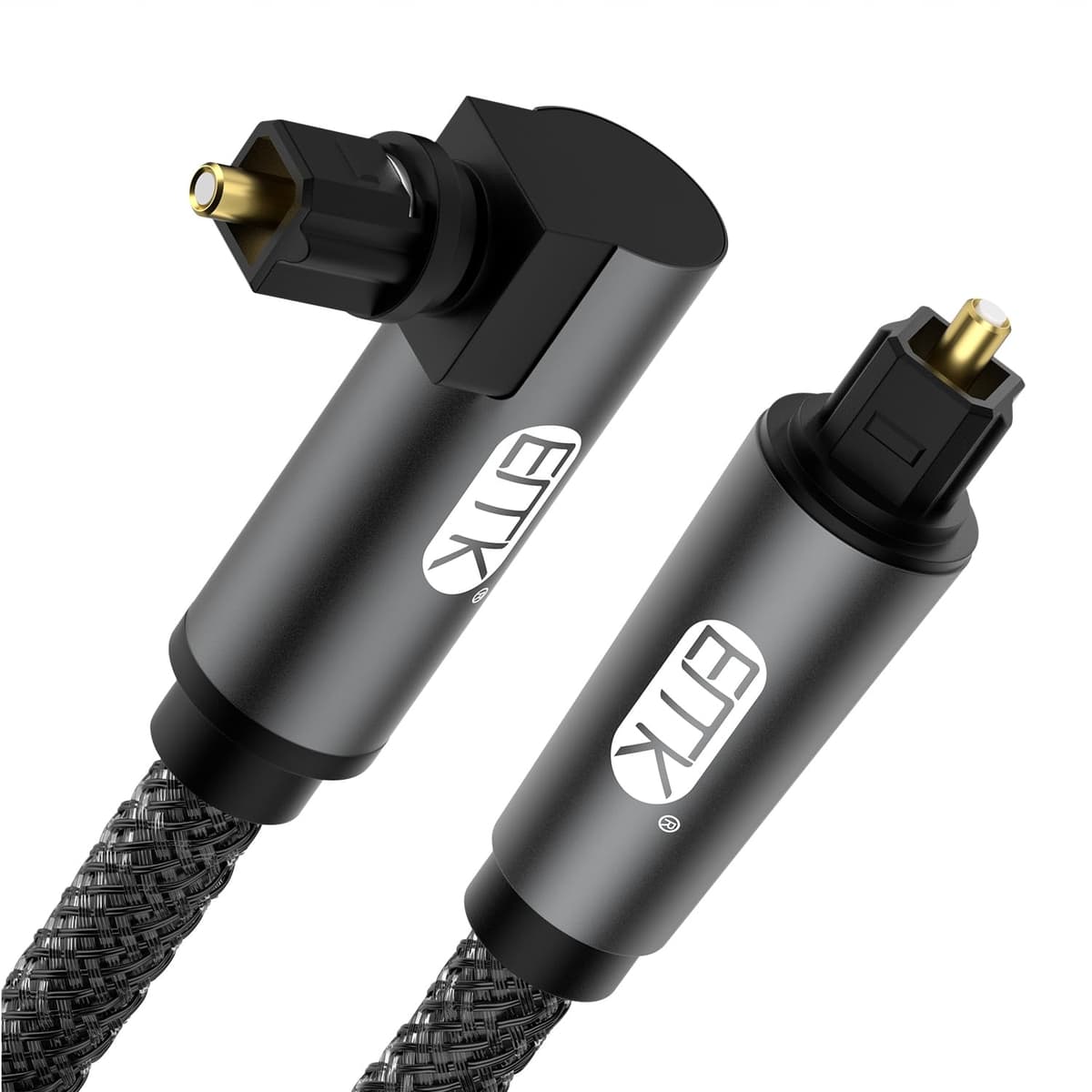 EMK Cable óptico de ángulo recto, cable de fibra óptica de enchufe Toslink giratorio de 90 grados para reproductor de Blu-Ray, barra de sonido, HDTV, PS3/PS4, Xbox (1,5M, Cable Óptico 90°, Negro) — view 13
