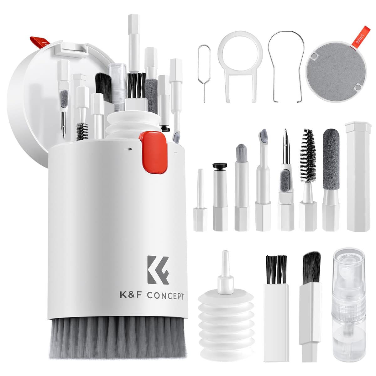 K&F CONCEPT 20 en 1 Kit Multifuncional Portátil de Limpieza Electrónica-Limpia Teclado, Pantalla de PC, Teléfono Móvil, Airpods, Lentes, Cámara, Herramientas de Limpieza para Múltiples Circunstancias